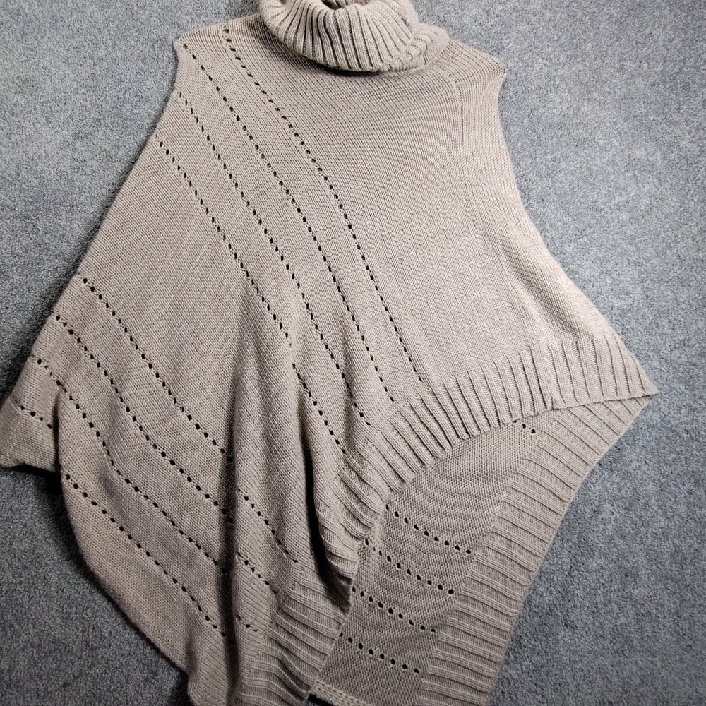 Charter Club Womens Knit Poncho Sweater Turtleneck One Size Light Brown Casual